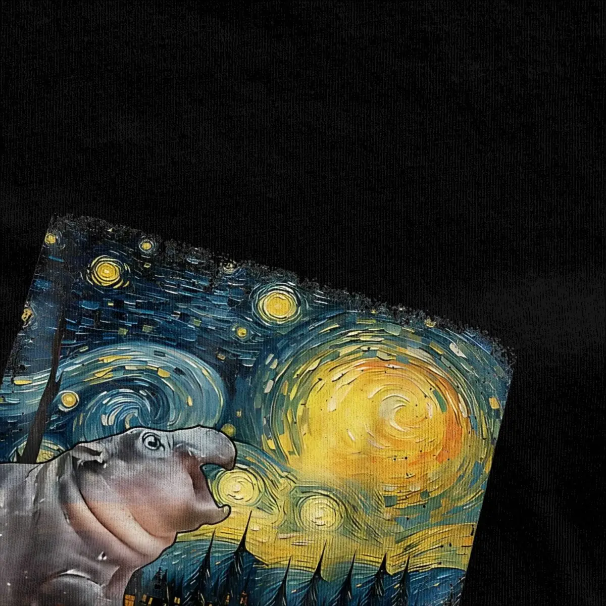 Funny Meme Moo Deng Starry Night Van Gogh T Shirt Male Cotton T Shirts Summer Comfortable Trendy Cool Tee Shirt Oversized Tops