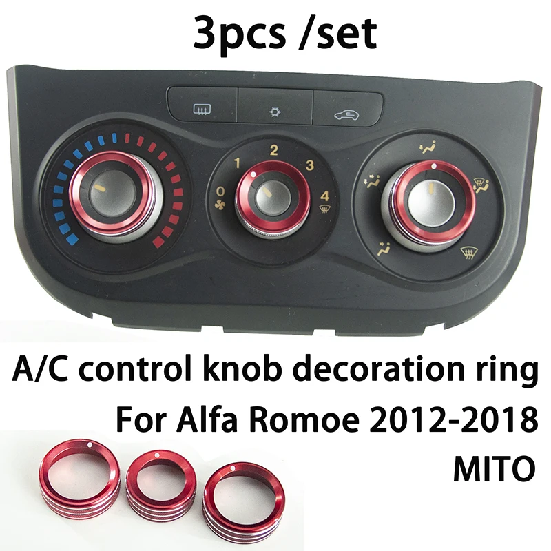 Car Dashboard A/C Control Knobs Decoration Ring Metal Trim Cover For Alfa Romeo MITO 2012-2018 Interior Accessories