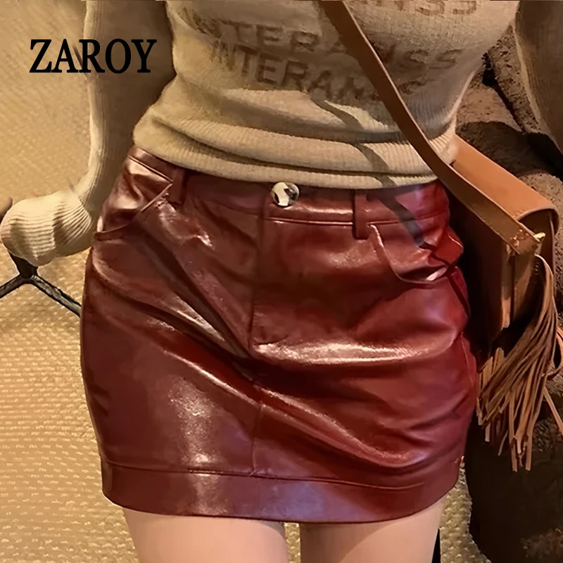 Wine Red PU Leather Slim Women Mini Skirt Winter Spring Fashion Hot Girl Short Skirt Spicy Burgundy Party Club Skirt юбка Fa
