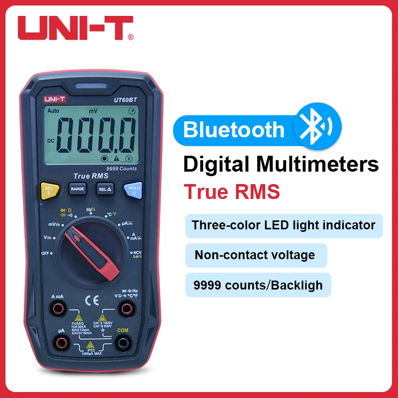 

Цифровой умный мультиметр UNI-T UT60BT, 1000 В, Бесконтактный мультиметр с Bluetooth, функция True RMS, автоматический отсчет диапазона, амперметр постоянного и переменного тока, вольтметр