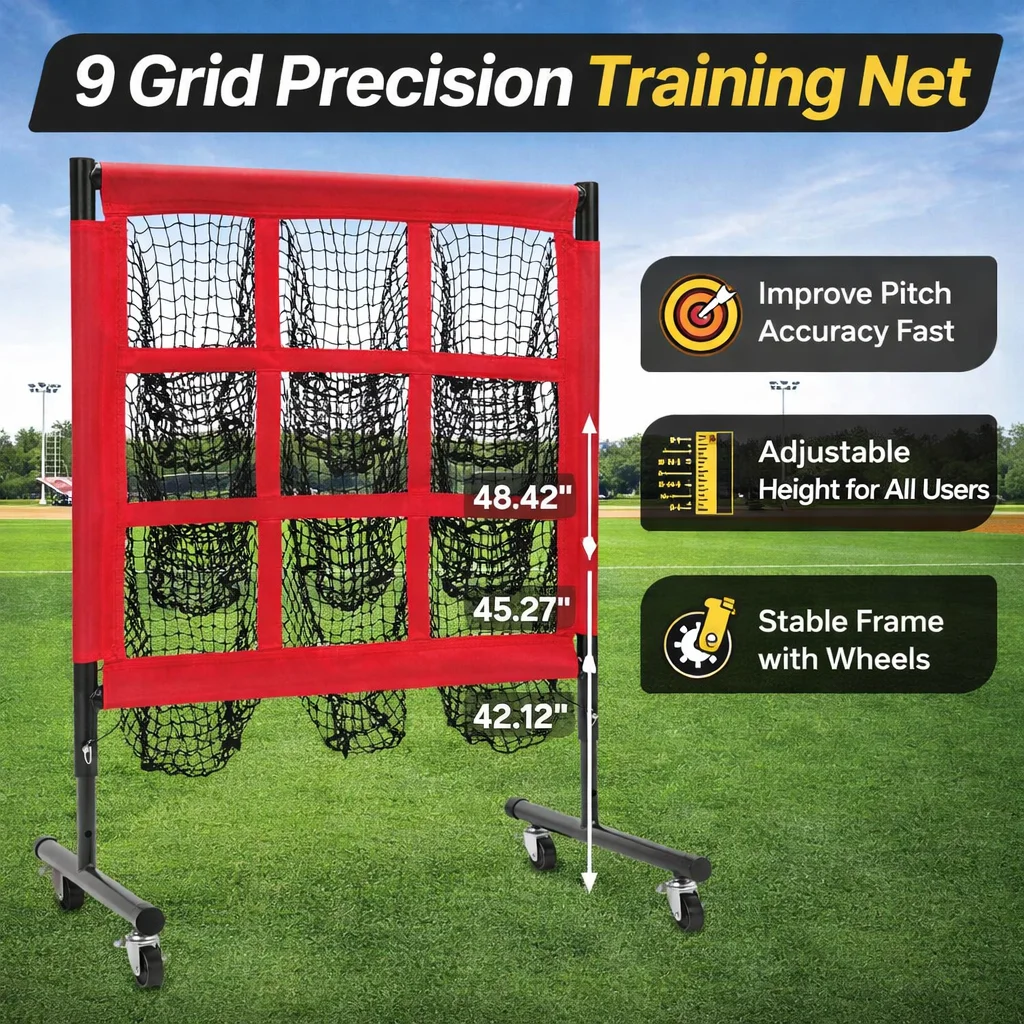 

Baseball Training Net 9 Grid Pitching Target Adjustable Height Practice Net for Baseball Golf Backyard Outdoor Training