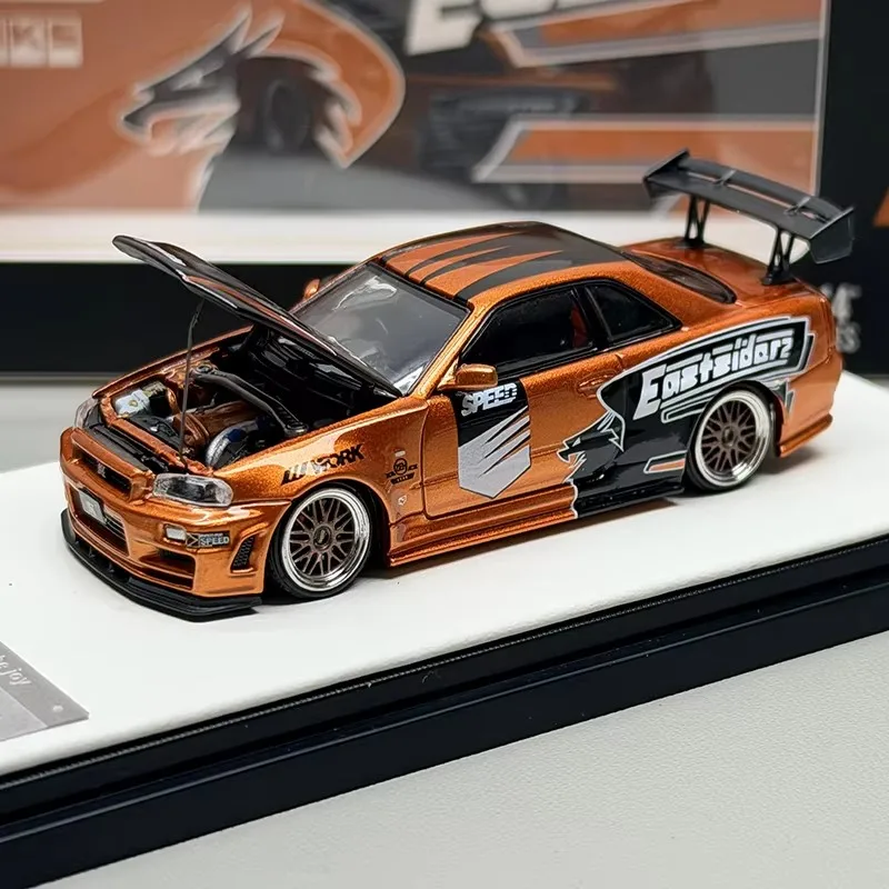 TM 1:64 GTR R34 Skyline Legierungsauto-Modell, Druckguss-Fahrzeug, Miniatur-Modellauto für Sammler und als Geschenk