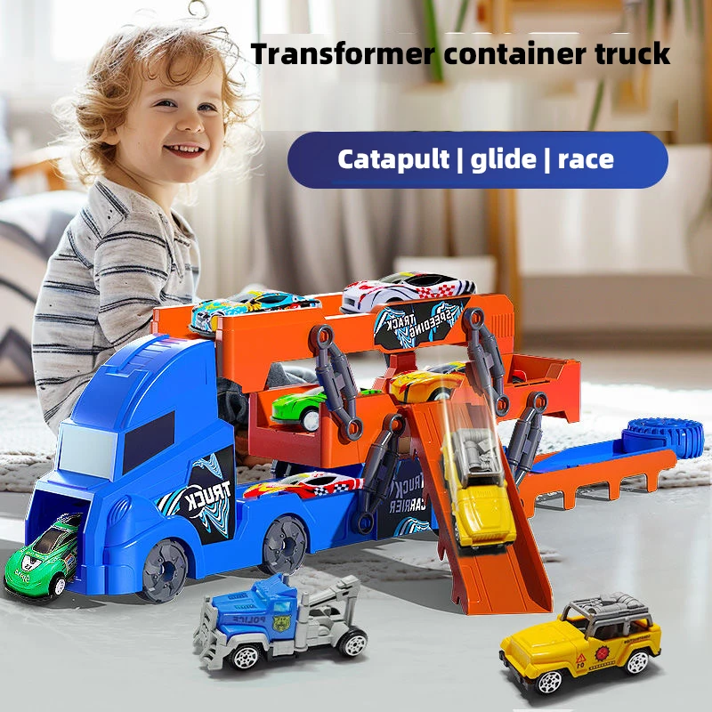Menino criança deformação dobrável ejeção carro de brinquedo recipiente transportadora táxi transporte carro engenharia caminhão grande caminhão