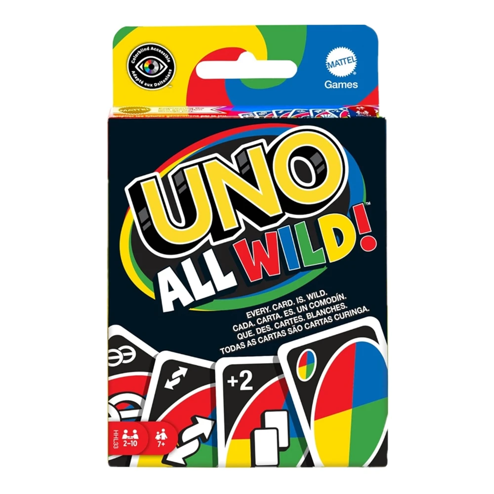 Mattel Games UNO All Wild Gioco di carte con 112 carte Regalo per bambini Famiglia da tavolo Gioco per adulti Notte per giocatori 7 anni Giocattolo più anziano