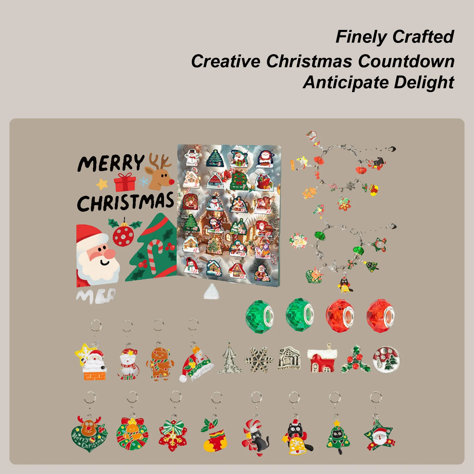 

2025 Christmas Bracelet Countdown Calendar Box 24 Days Countdown Bracelet Bead Set empty gift box For Christmas