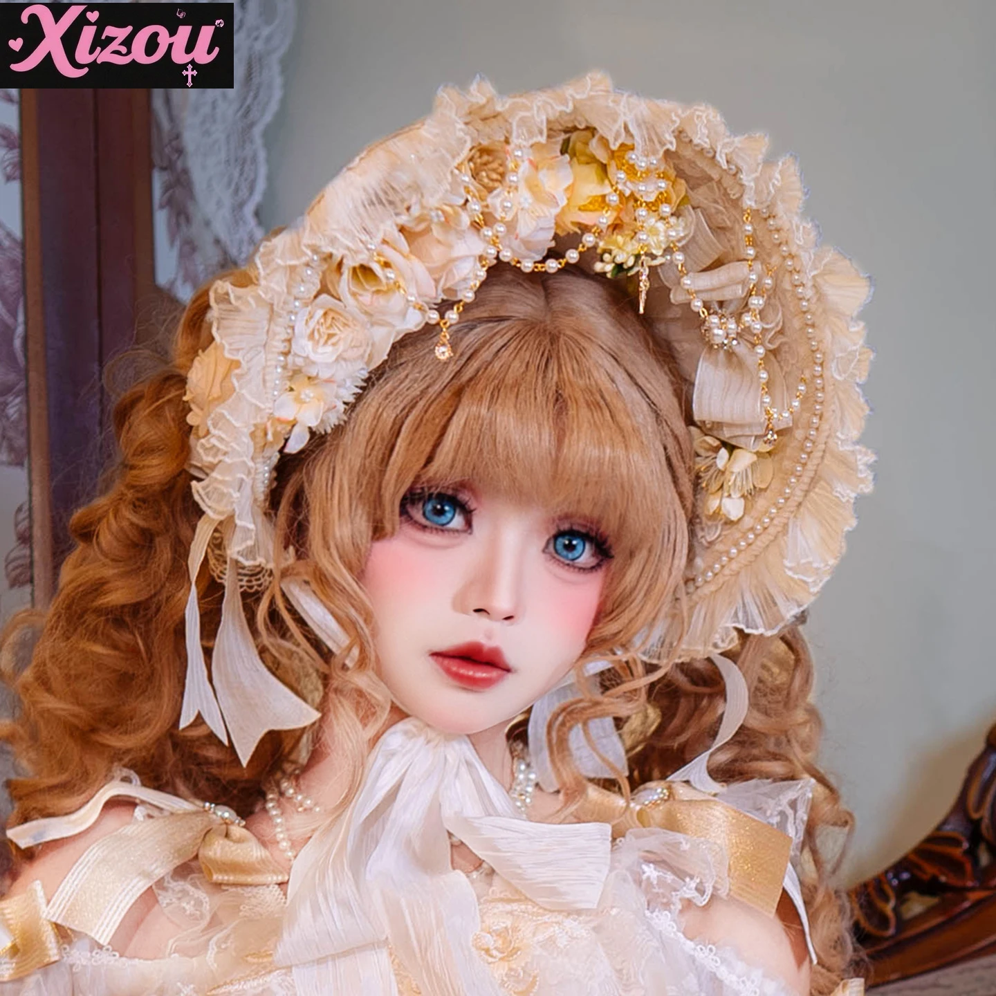 ロリータ風小物帽子ネックレス手袋ヘアアクセサリーフラワーウェディングネックヘッドドレスBntフラットハット女性用