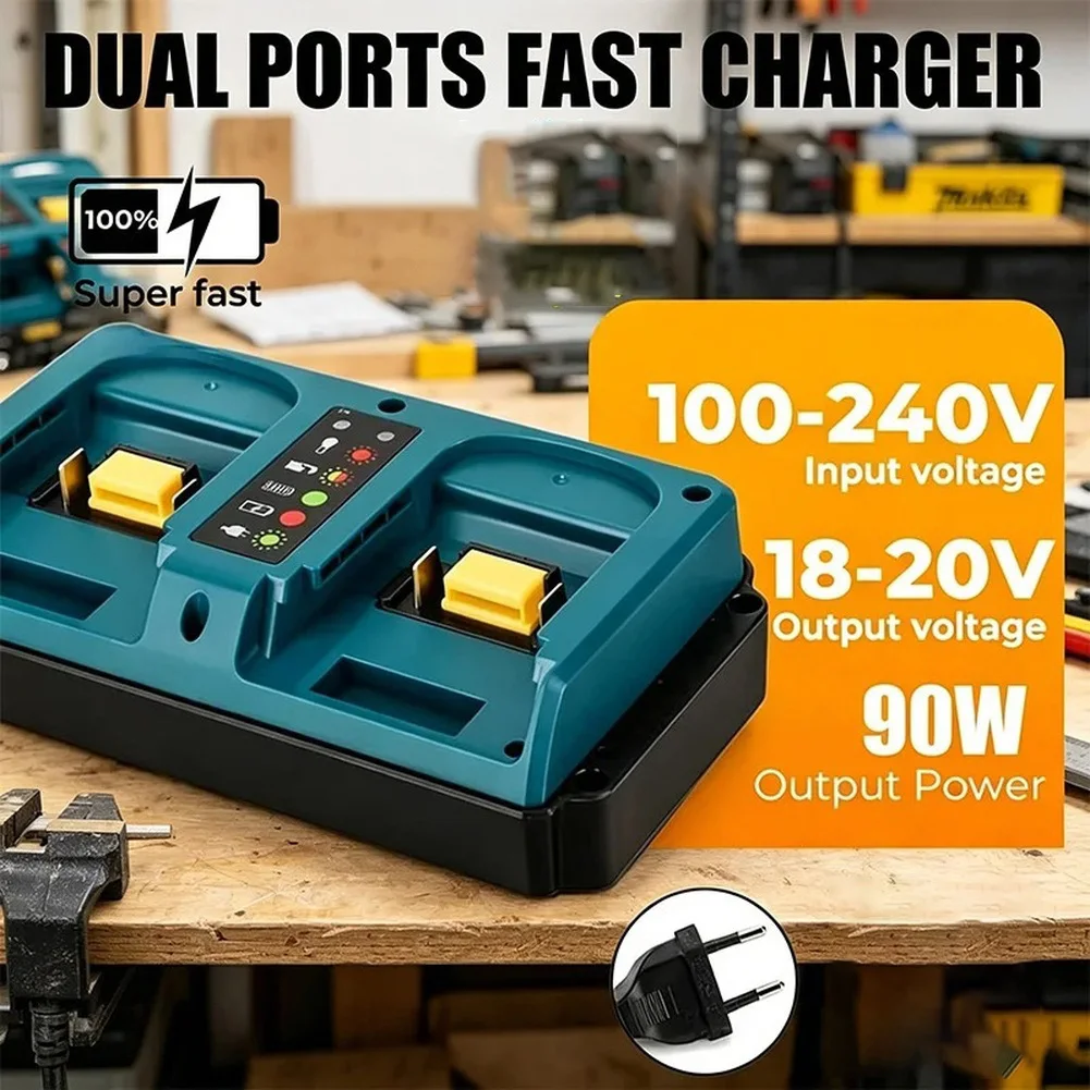 Dual Port Fast Charger For 18V 20V Max Li-Ion Battery, Compatible With BL1830 BL1850B BAT618 48-11-1862, 100-240V