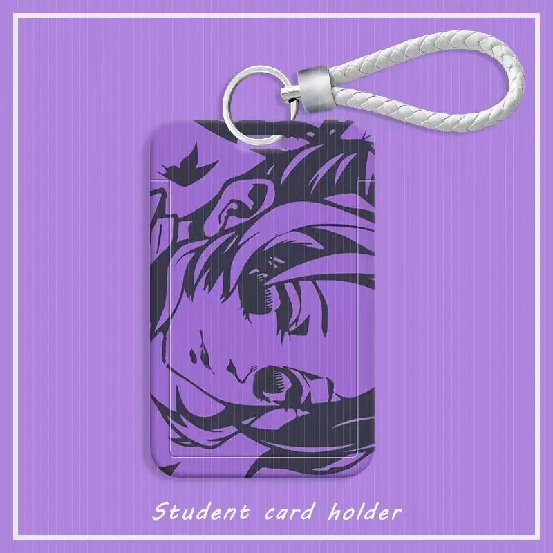 Demon Slayer Kamado Tanjirou ABS tarjetero deslizante llavero antipérdida moda creativa blanca cuerda corta accesorios de cubierta de tarjeta