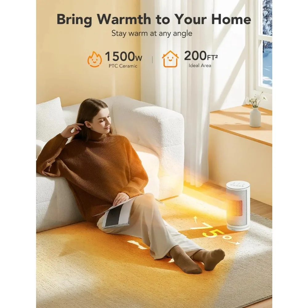 HAOYUNMA-Chauffage intelligent pour intérieur, chauffage électrique rapide en céramique de 1500W avec thermostat, oscillant à 75 °, télécommande vocale d'application