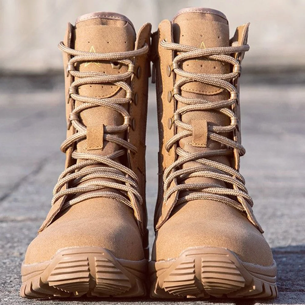 

Men's Cowhide Waterproof Boot Canvas Breathable Summer Shoe Outdoor Traveling Trekking Hiking Boots Side Zip Lace-up Ankle Shoes