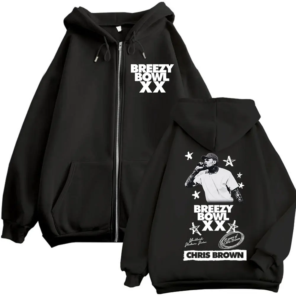 

Chris Brown Breezy Bowl XX Tour 2025 Merch Zipper Hoodie Fashion Hip Hop Vintage Zip Up Sweatshirt Men Women Oversized Pullovers