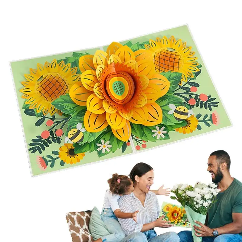 Love Cards Sunflower Wedding Card 3D Up Greeting Card For Valentine's Day Anniversary Birthday Graduation Wedding All Occasion