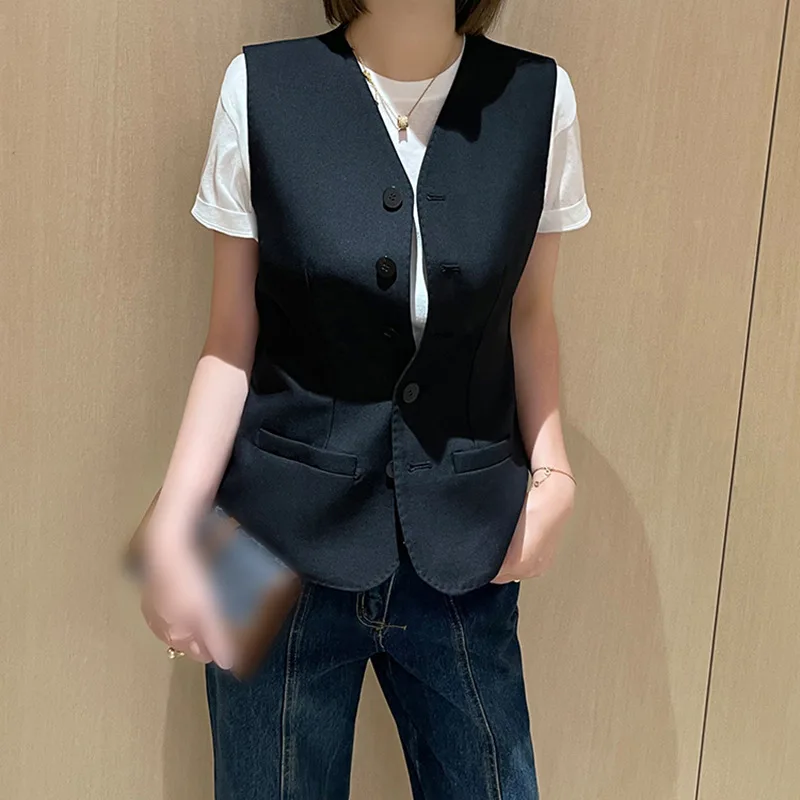 2025 New Autumn Wool Vest Women Slim Fit Sleeveless Oxford Silk Lining Waistcoat