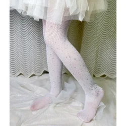 Children White Black Rhinestone Pantyhose Girls Mesh Baby Kids Girls Tights Fashion Fishnet Stockings Hollow Lace Socks