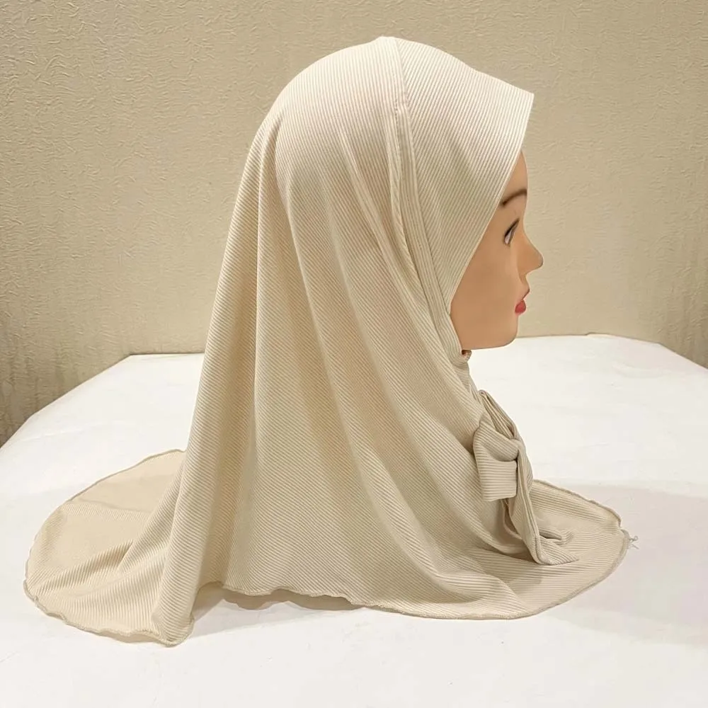 

Breathable Instant Hijab Pre-Stitched Design Elastic Chin Support Girls Bowknot Headscarf Sweet Bow Embellishment