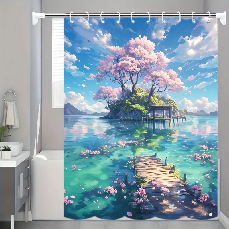 

Пейзажная живопись с четким голубым небом Занавеска для душа Моющаяся грязеотталкивающая насадка для душа Водонепроницаемая полиэстеровая занавеска для ванны