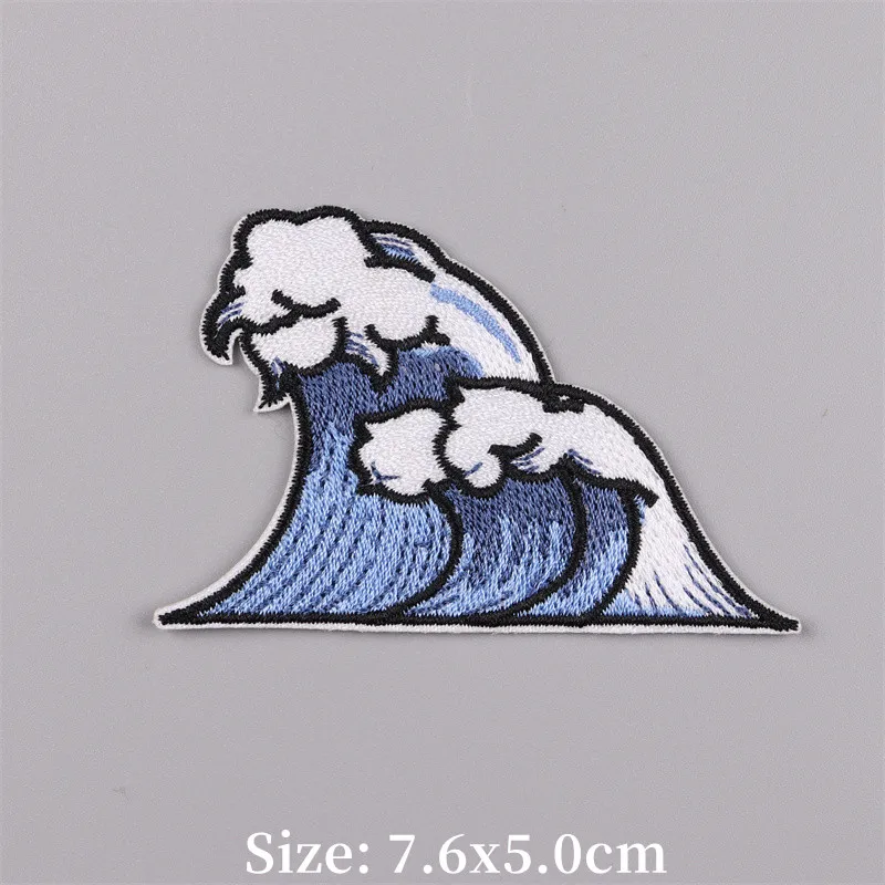 Sea Wave Embroidered Patches for Clothing Thermoadhesive Shark Patch on Clothes Fusible Iron on Appliques on Backpacks/Hats DIY