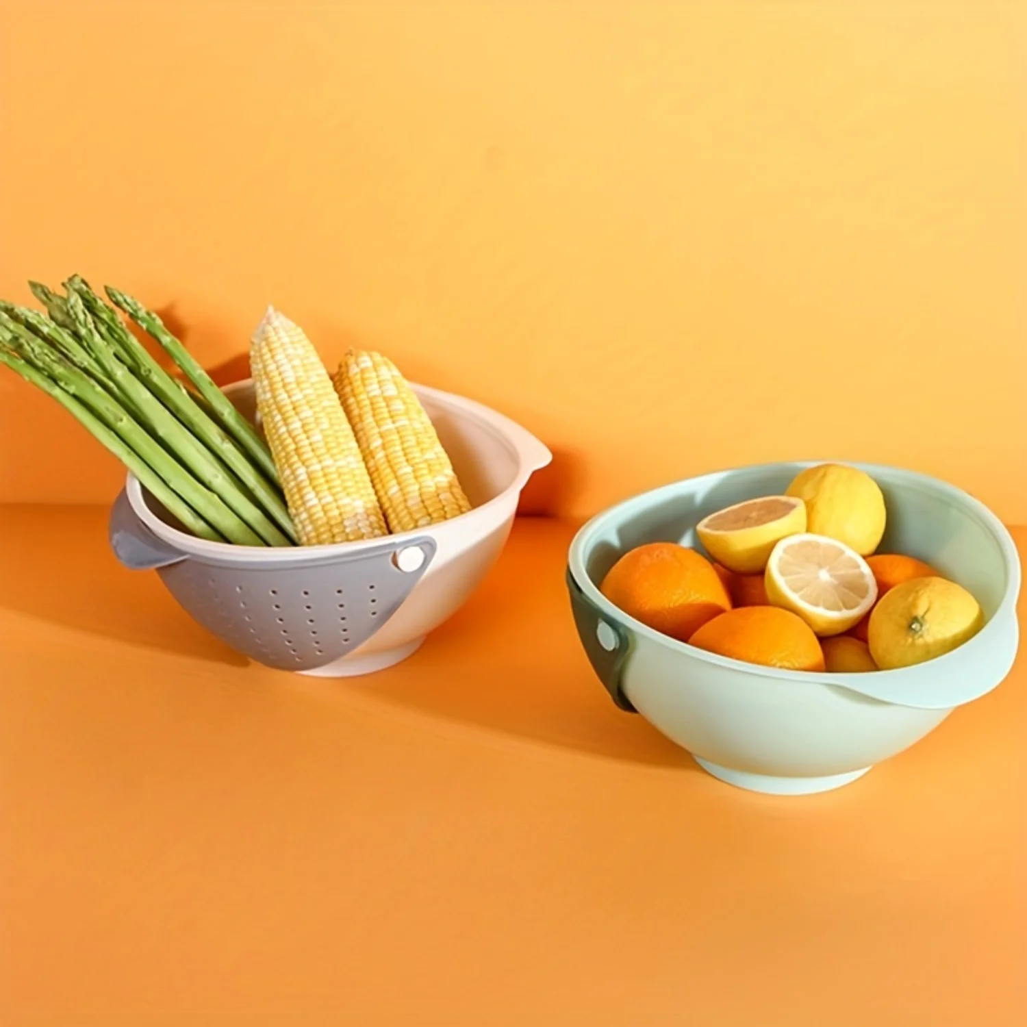 1pc, Drainage Basket, Double Layer Fruit And Vegetable Drainage Basket, Two-color Thickened Fruit And Vegetable Washbasin, Kitch