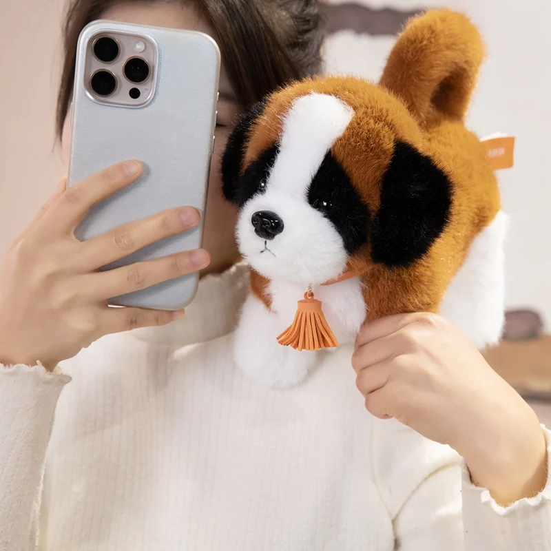 Simulation Reallife Saint Bernard Dog Plush Toy Cute Stuffed Animal Kawaii Standing Fluffly Puppy for Girls Kids Baby Gift Decor