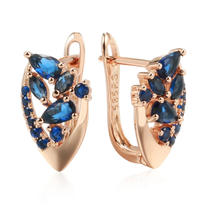 JULYDREAM Hollow Inlay Geometric Blue Zircon Drop Earrings Trendy 585 Gold Color Party Accessories Women Light Luxury Jewelry