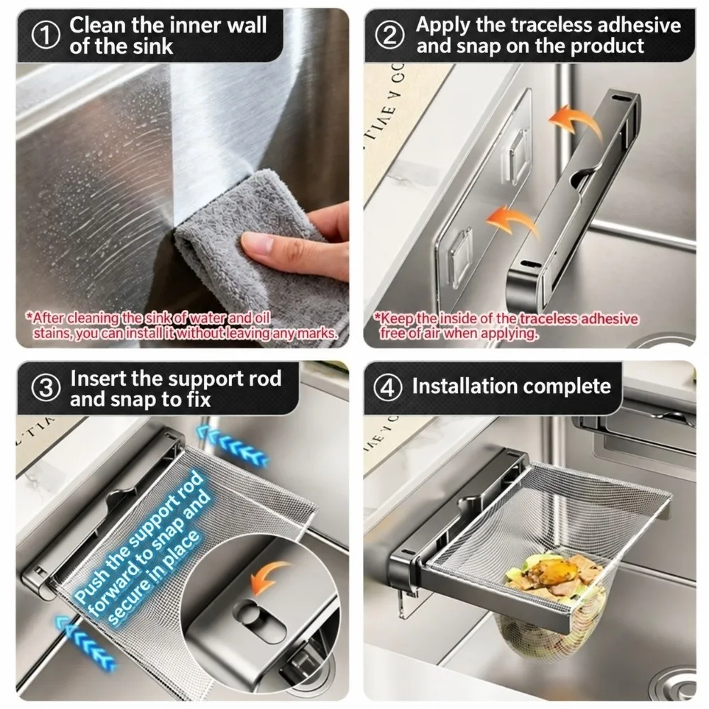 Stainless Steel Sink Strainer Holder Wall Mounted Foldable Sink Filter Rack Disposable Filter Mesh Kitchen Sink Filter Holder