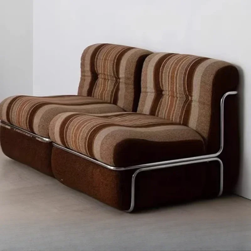 Vintage Maillard Striped Fabric Module Stainless Steel Sofa