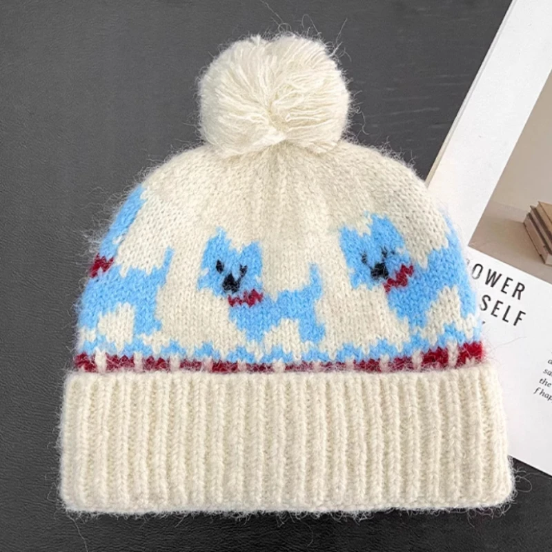 جديد لطيف جرو الجاكار Furball تصميم محبوك قبعة الرجال والنساء الشتاء في الهواء الطلق سميكة الدافئة سدادات حماية الأذن الجمجمة الفول قبعة