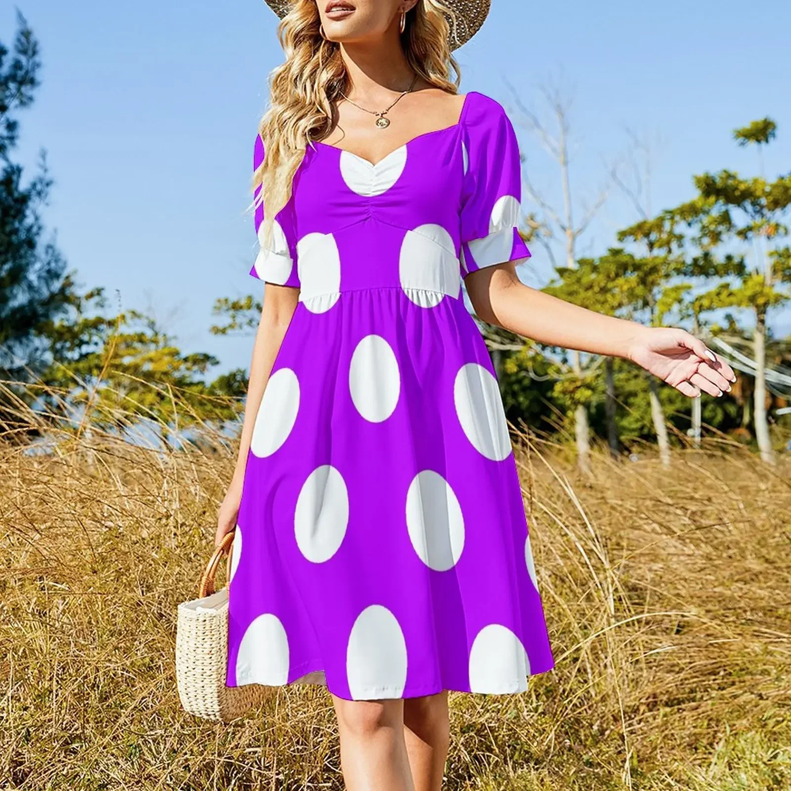 Large WHITE and HOT PURPLE POLKA DOTS Sleeveless Dress elegant dresses plus sizes Aesthetic clothing evening dress ladies Dress