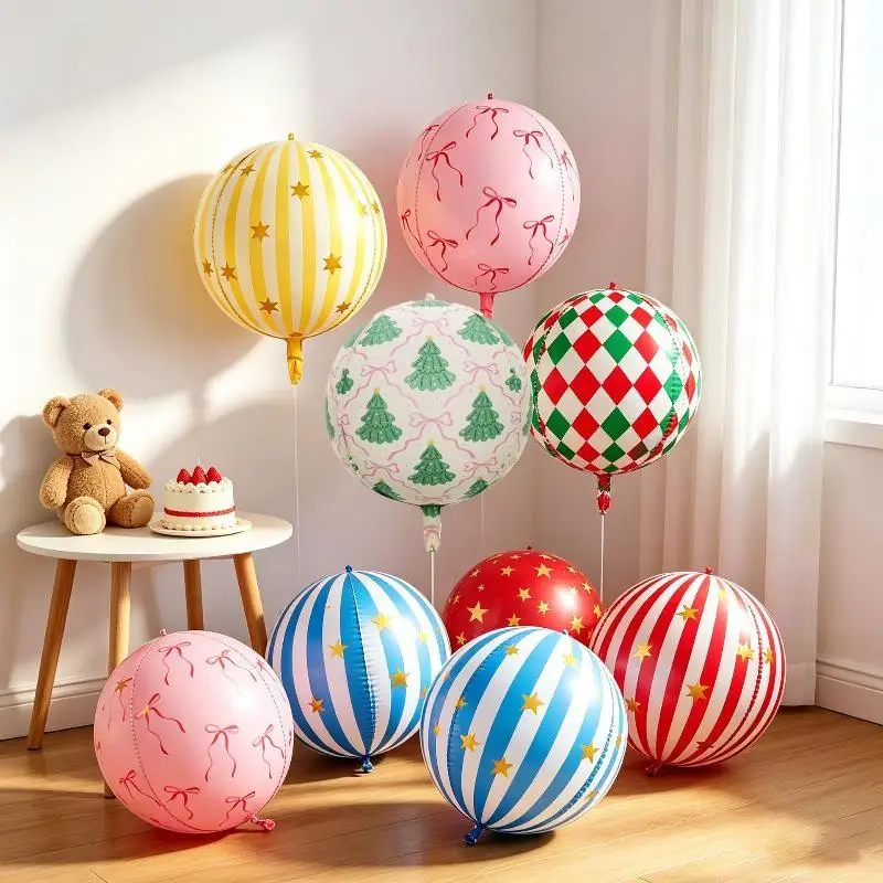 1 PCS Ins 22 Inches Round Foil Balloons StripedStar Festive Ballons Party Birthday Home Decoration Supplies