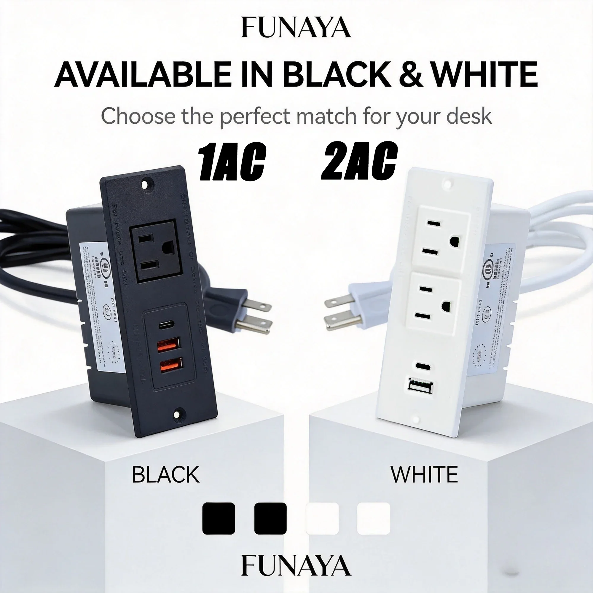 

FUNAYA US MX JA Recessed Socket with USB-A C Embedded Hidden Extension Outlets AC110~125V Sofa Furniture Countertop Desktop