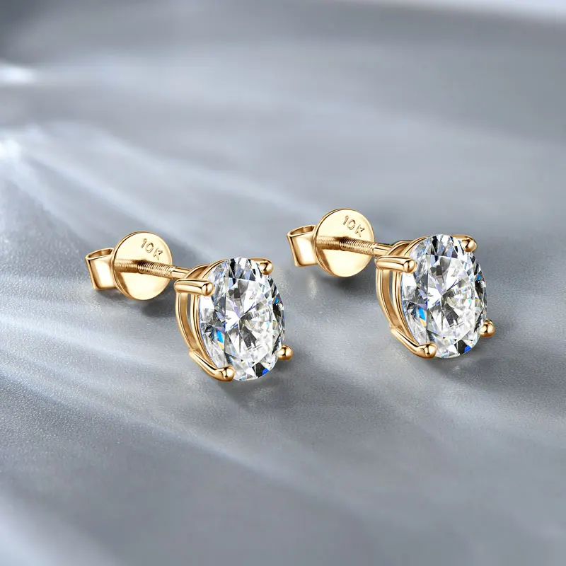 OXTAO أعلى جودة 10K الصلبة الذهب 1.5CT البيضاوي مويسانيتي وأقراط للنساء ثقب الأقراط الفاخرة مجوهرات هدية الكريسماس #4