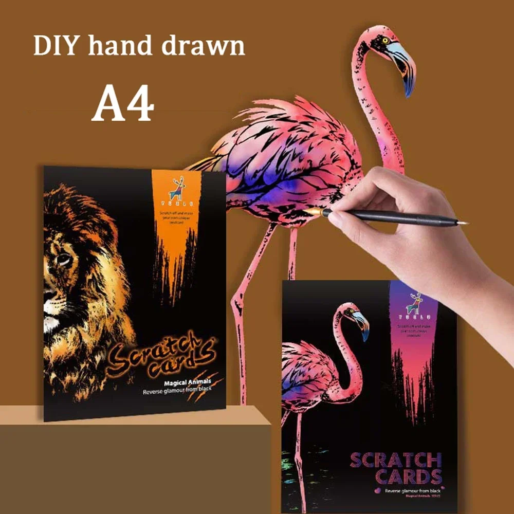 4 قطعة/المجموعة الحيوان اللوحة الأصالة DIY خدش اليدوية اللوحة غرفة ديكور الجمالية النمر الأسد المشارك A4 كرتون الرسم #3