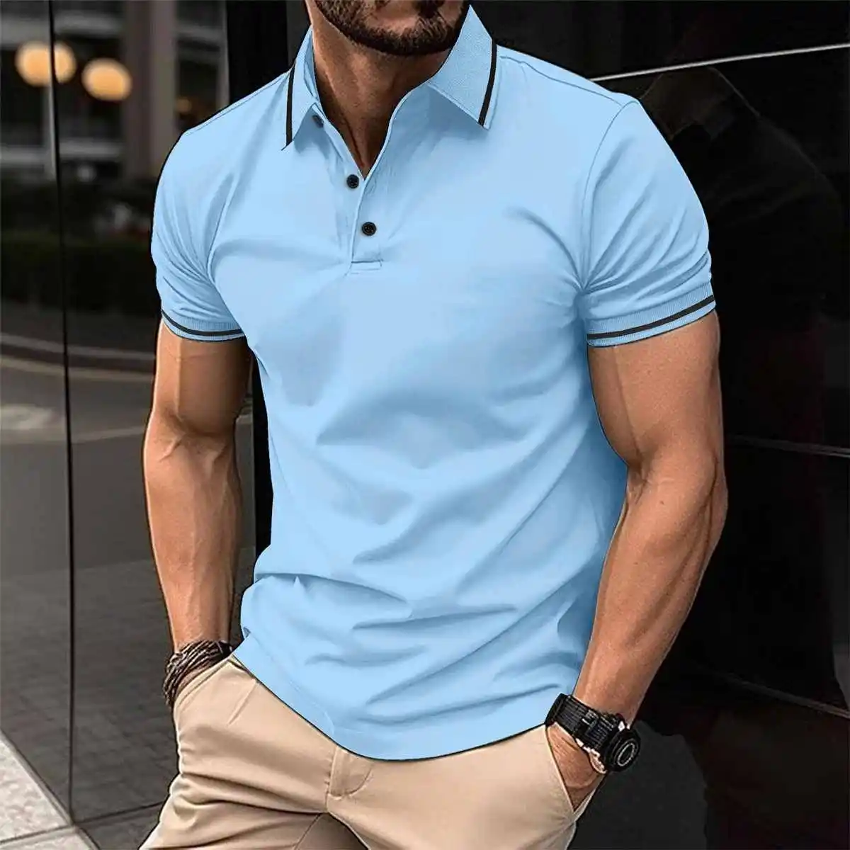 

Summer irt Men's T-irt Top Tee Cotton Blend ort Sve Stand Fit Modern Sle Pure Color Casual Wear