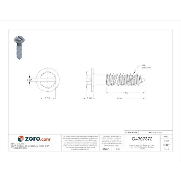 Ultracon Masonry Screw, 1/4