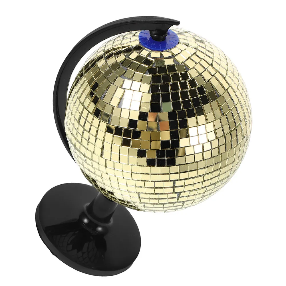 Disco Ball Globe Gold Reflective Sphere Tabletop Sculpture Retro Mirror Ball Disco Party Decoration Geographic Artistic Home