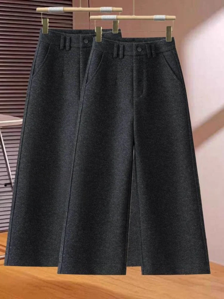 Thiened Fce Damen Casual Wide Leg Pants High Waist Straight Tube Pants ket Detail Pendeln Sle Korean Faion