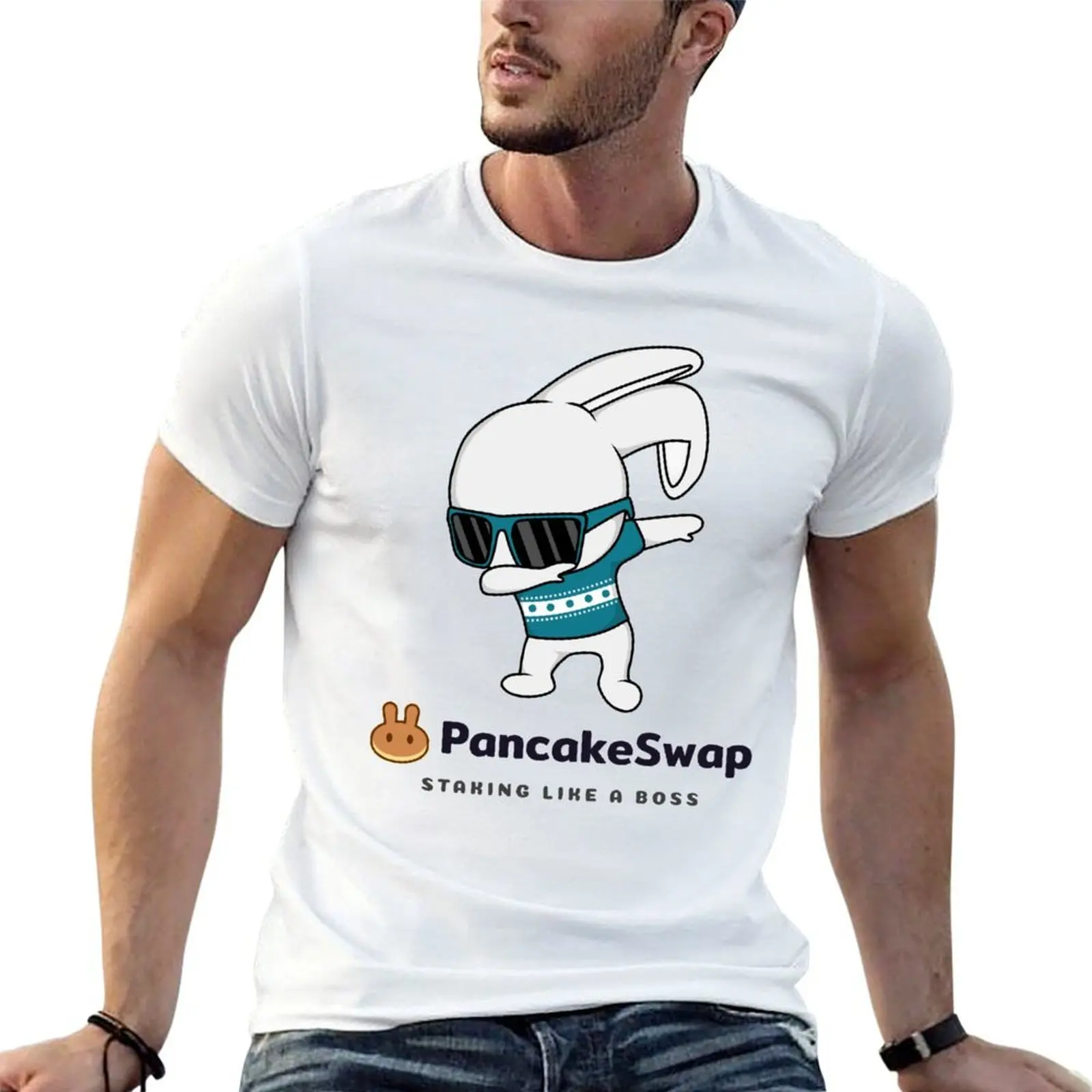 

PancakeSwap - Staking Like a boss! T-Shirt man t shirt cotton printed t shirts for man T-Shirt