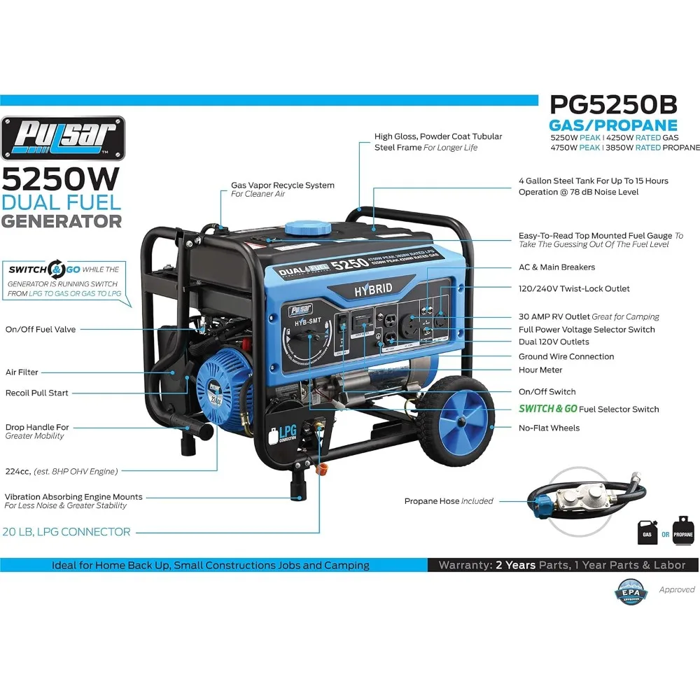 Imagem -05 - Gerador Portátil Dual Fuel com Tecnologia Switch e go Pg5250b 250w