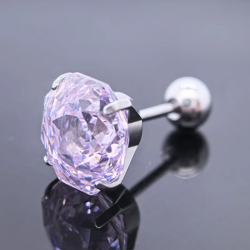 Cubic Zirconia Stainless Steel Earring Rose Cut Light Pink Color 8.0mm Jewelry for Women Wholesale 4 Prong Tragus Earrings