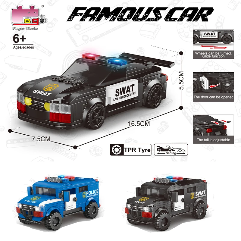 

City Speed Sports Car Building Blocks Technique Carro Rennau Voiture Vehicle Police Car Pick Up MOC Educational Toys Gift