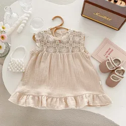 Fashionable round neck lace sleeveless dress suitable for summer girls