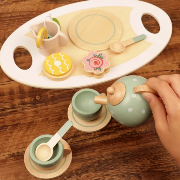 عالية الجودة الخشب محاكاة الأثاث طقم شاي الحلوى بعد الظهر الشاي كوكي إبريق الشاي اللعب منزل لعبة تفاعلية فتاة هدية الكريسماس