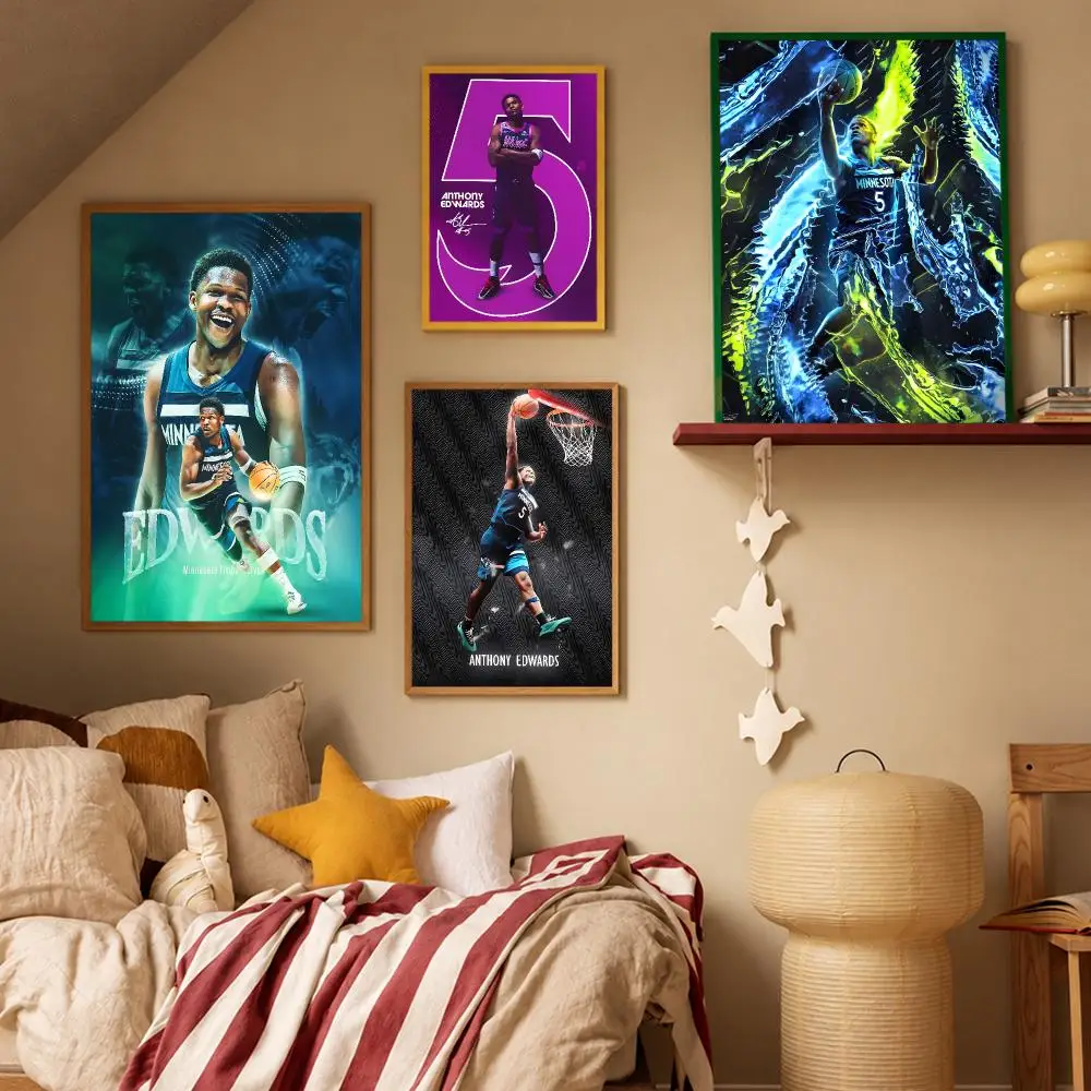 Sport Basketball Anthony Edwards Poster HD Waterproof Wall Art Posters Self Adhesive Bedroom Living Room Home Decor Gift