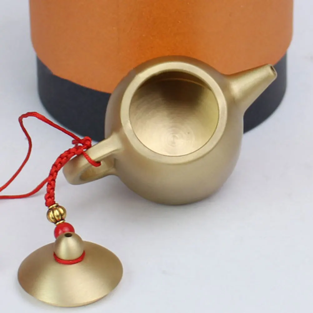 

Brass Mini Teapot Decor Retro Chinese Style Handcrafted Hanging Lanyard Desktop Ornament Brass Teapot Adornment