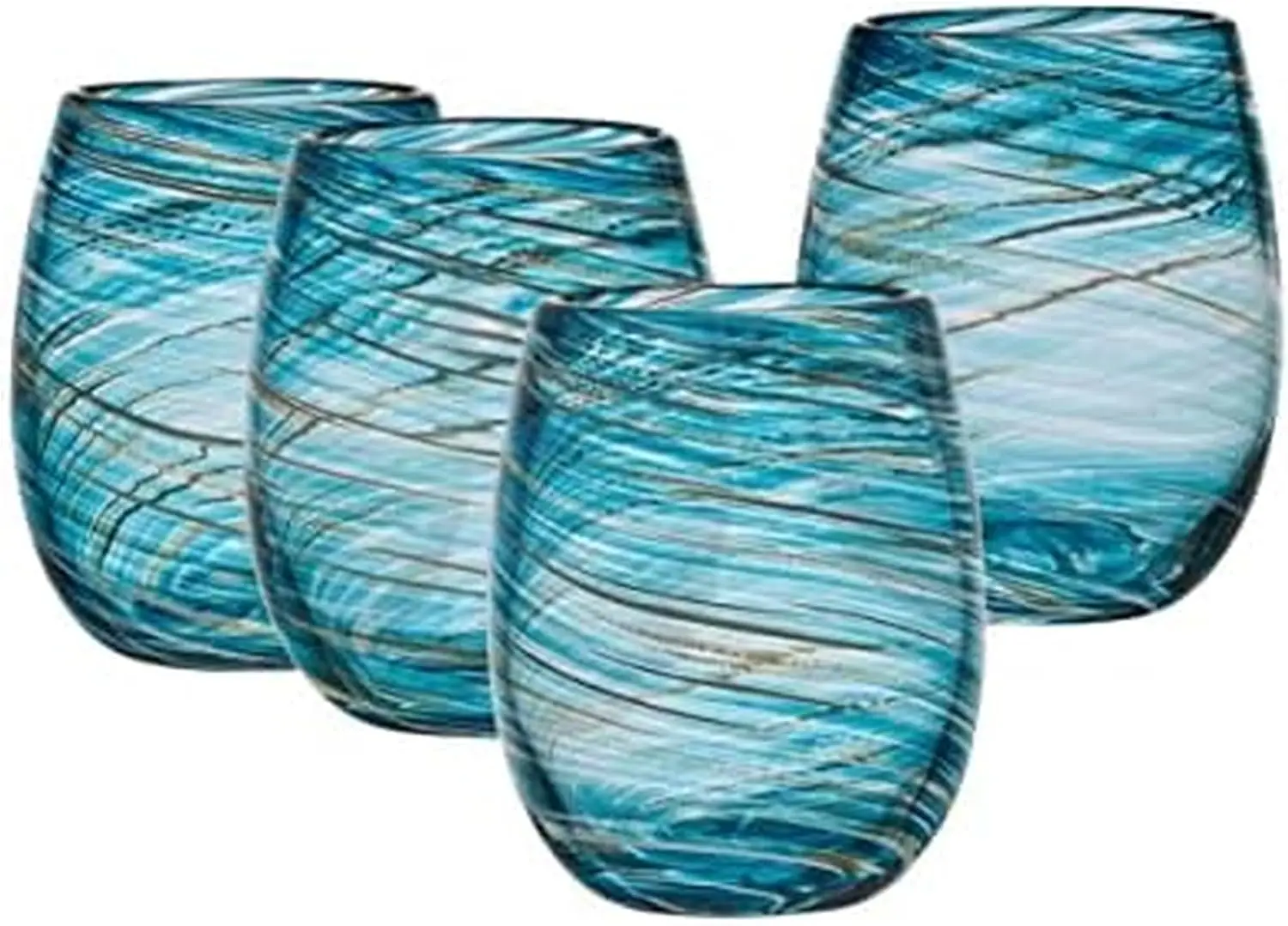 

Color Swirl Stemless Wine Glass, 4 Count (Pack of 1), Blue