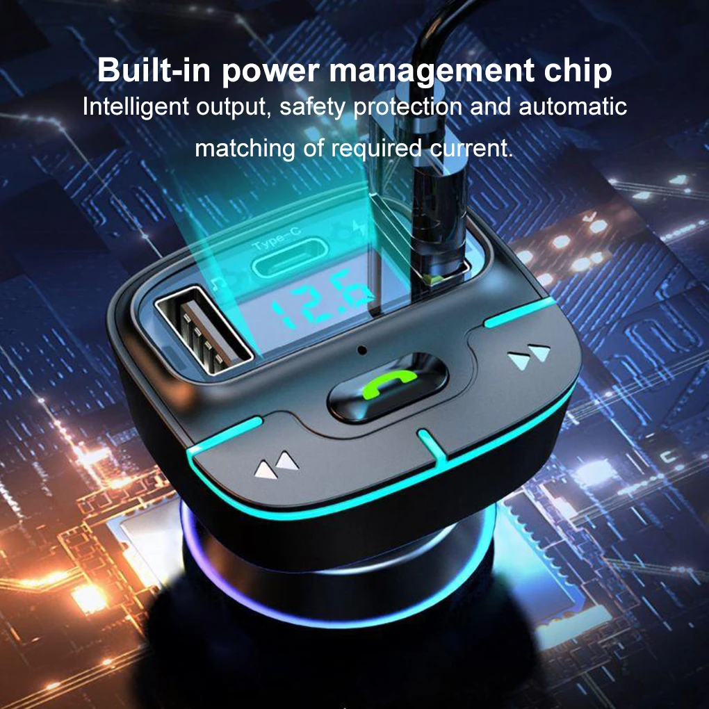 

Автомобильный MP3-плеер FM-передатчик Двойной USB Быстрая зарядка PD Type-C USB Автомобильный комплект громкой связи с одной клавишей Bluetooth