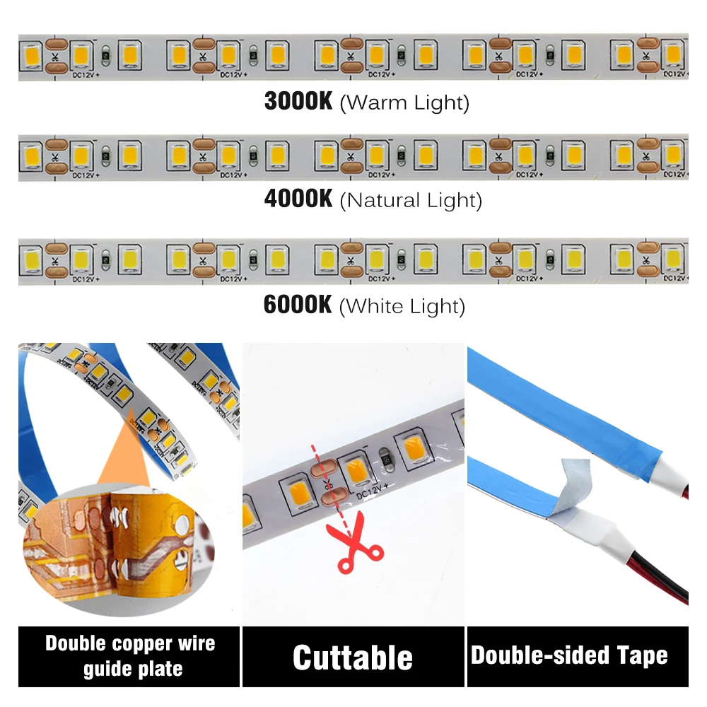 5M 10M 20M 120LED/M SMD 2835 pasek LED 12V 24V światło 13 W/M taśma o wysokiej jasności 3000K 4000K 6000K