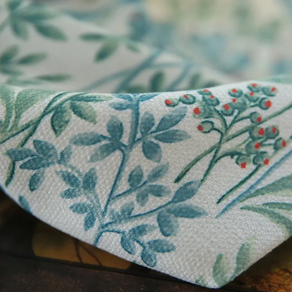 American Country Retro Green Fresh Plant Flowers Cotton Linen Semi-shade Window Curtains For Living Room ,Bedroom Decor Drapes