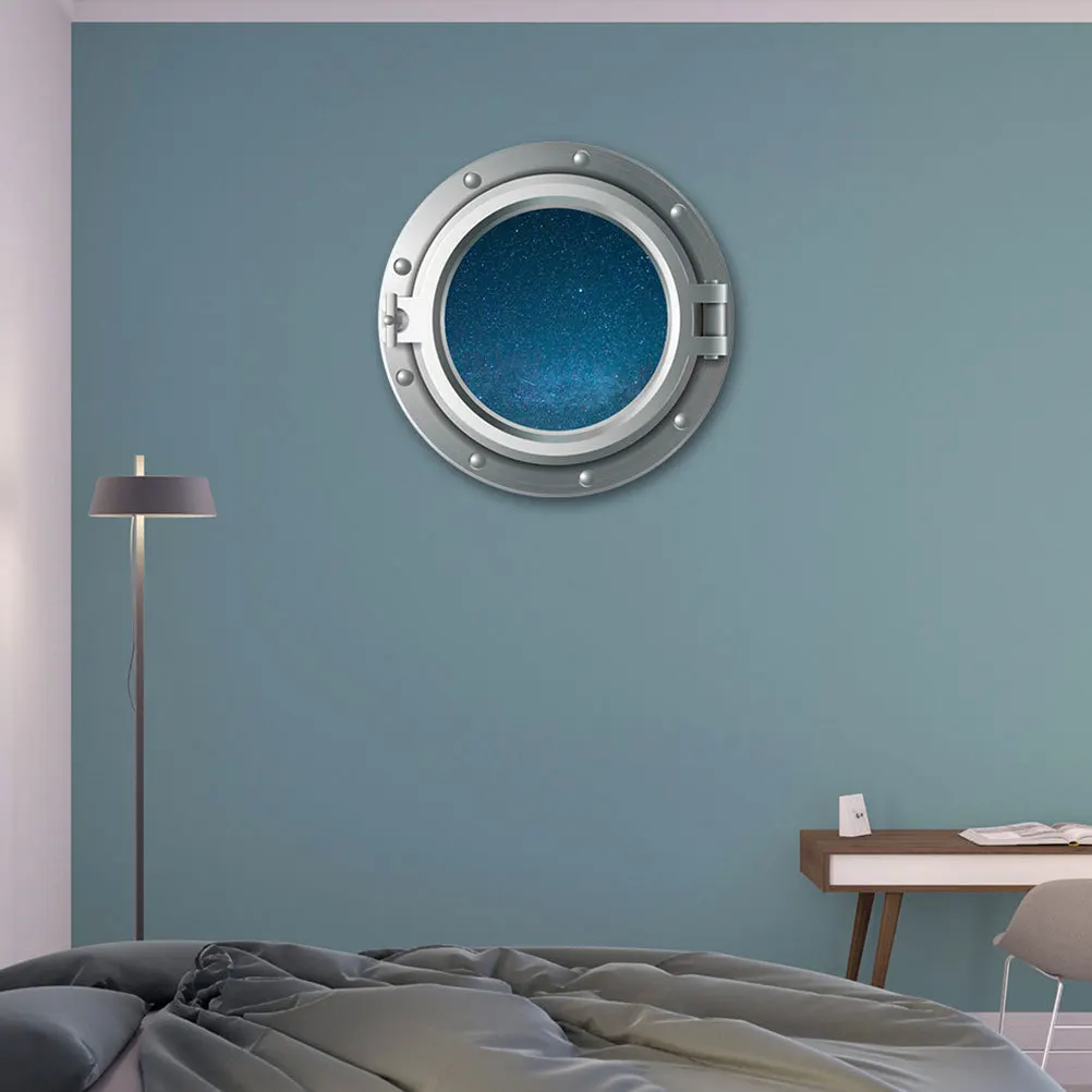 ملصق حائط ثلاثي الأبعاد مقاوم للماء وقابل للإزالة على شكل نافذة طائرة الكون لتزيين غرفة النوم وغرفة المعيشة