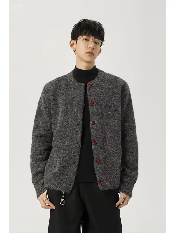 

Casual Loose Knitted Cardigan Sweater Men's Winter Faion Lazy Sle Padded Jaet Outerwear Fake Two-Piece round Ne Long ...